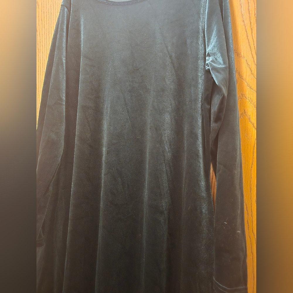 NWOT Women's Elegant Velvet Dress - Green Long Sleeve Fitted Top & Flowy 1x - Picture 6 of 13
